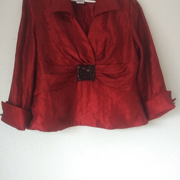 J.R. Nites by Carol Lin Red Blouse women's size 14 - Picture 3 of 16